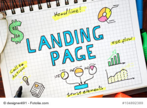 Landing page written in a notebook. SEO concept.